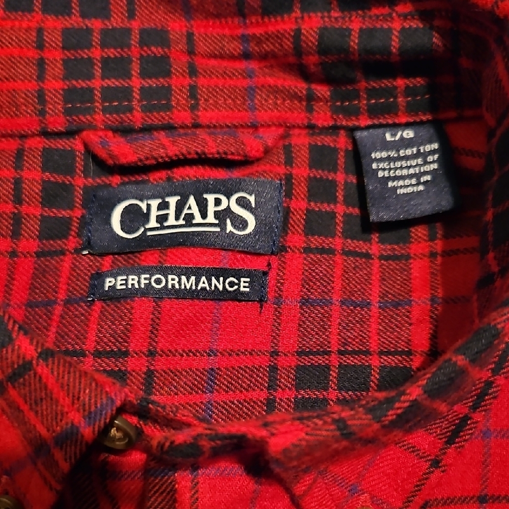 Chaps Performance Red And Black Plaid Flannel But… - image 2